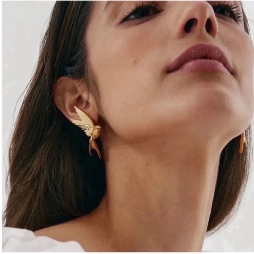 New! 14K Gold Plated Sparrow Bird Earrings (3041)